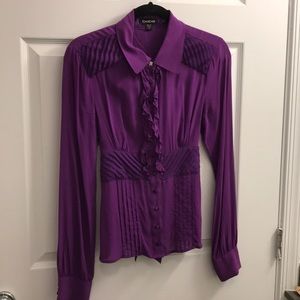 Purple button down semi-sheer ruffled blouse